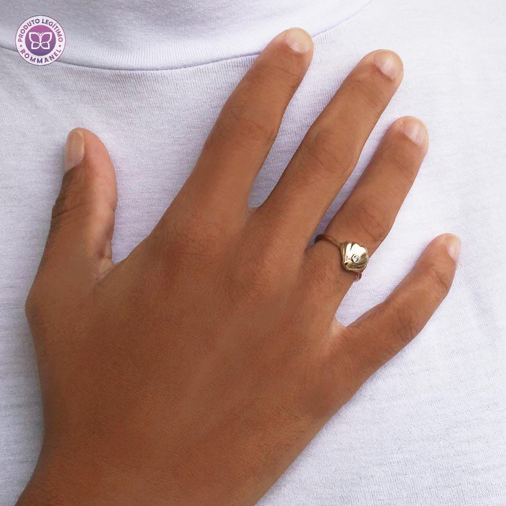 Rommanel Anel concha banhado a Ouro 18K com zircônia branca 513467 infantil