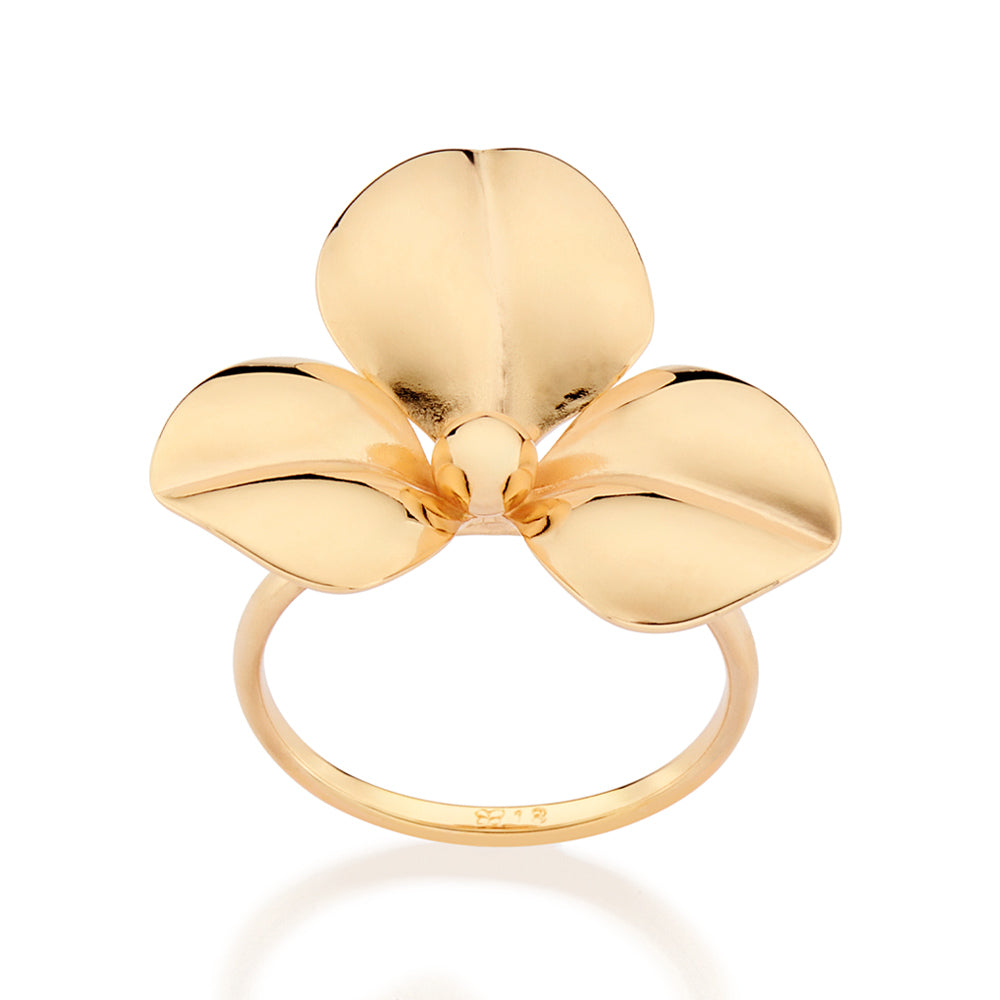 Rommanel Anel skinny com flor abaulada banhado a ouro 18K 513497