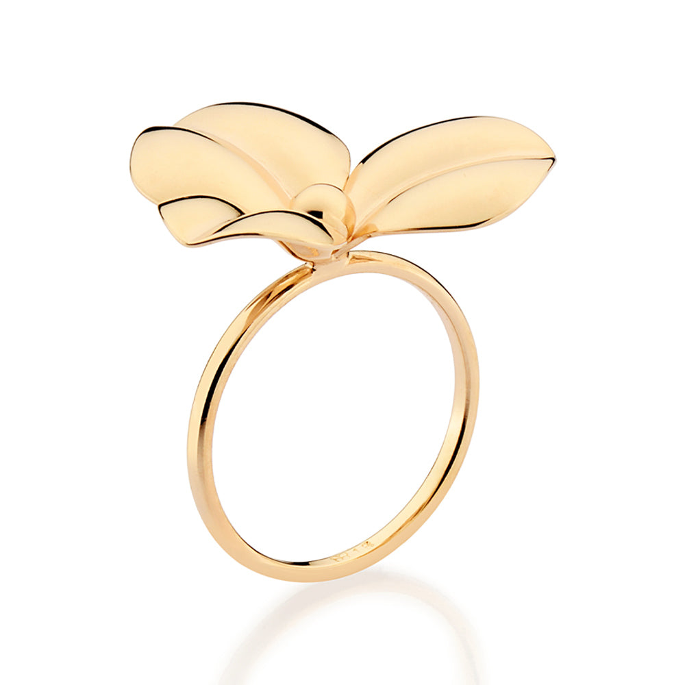 Rommanel Anel skinny com flor abaulada banhado a ouro 18K 513497