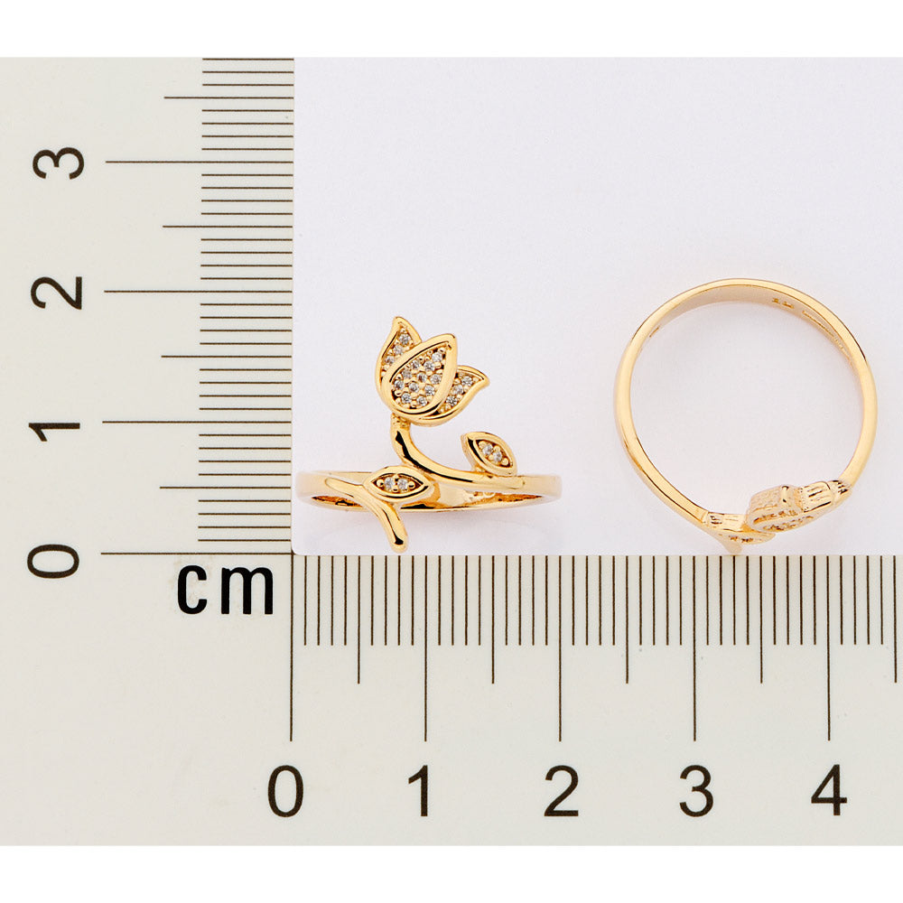 Rommanel Anel skinny flor tulipa banhado a ouro 18K com zircônias 513588