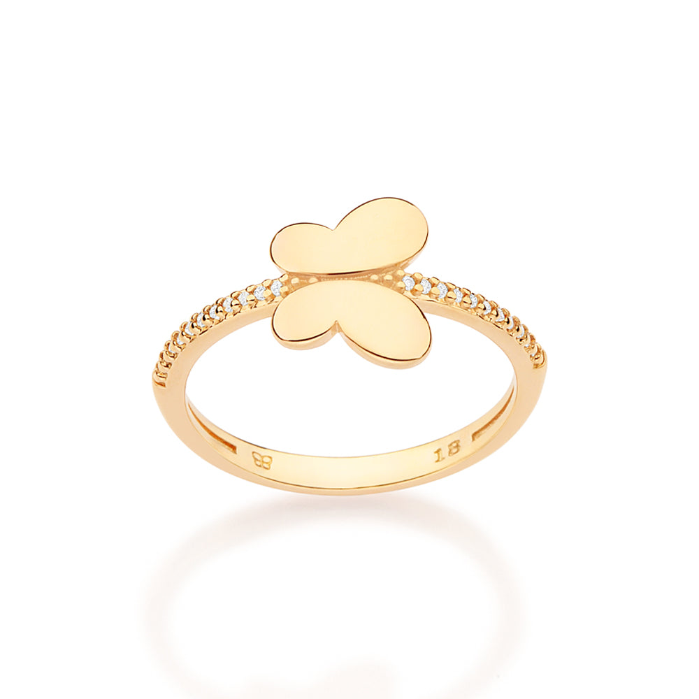 Rommanel Anel skinny borboleta banhado a ouro 18K com zircônias 513589