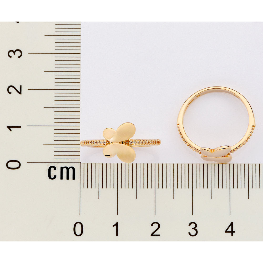 Rommanel Anel skinny borboleta banhado a ouro 18K com zircônias 513589