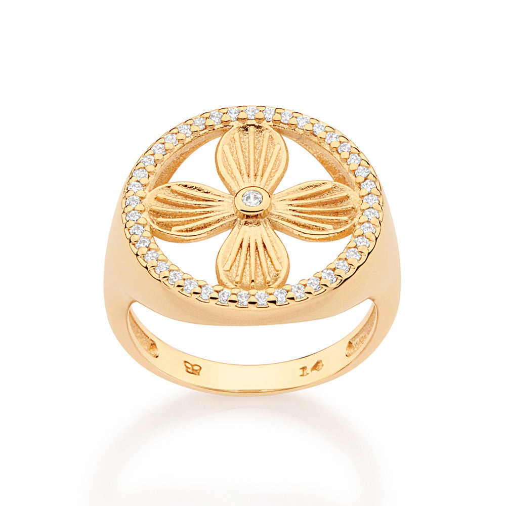Rommanel Anel boho com flor banhado a ouro 18K com zircônias 513590
