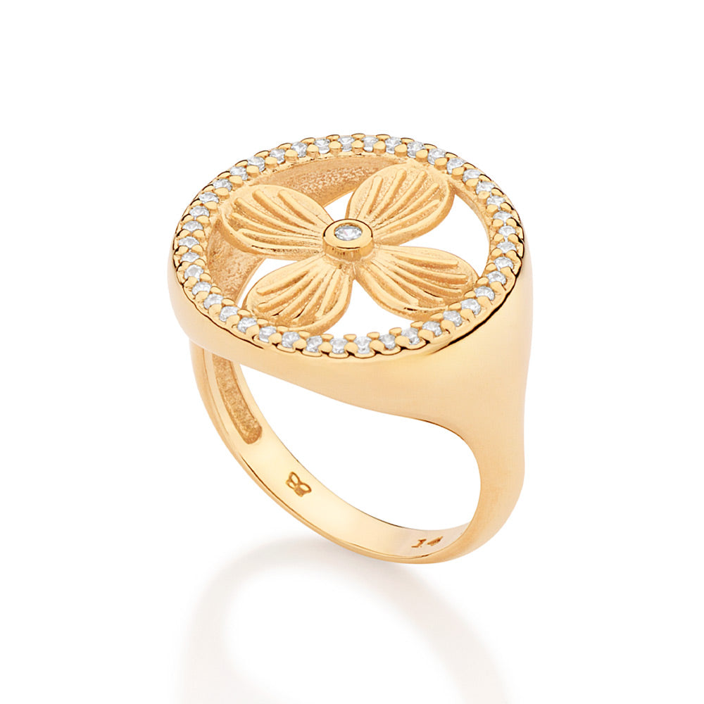 Rommanel Anel boho com flor banhado a ouro 18K com zircônias 513590