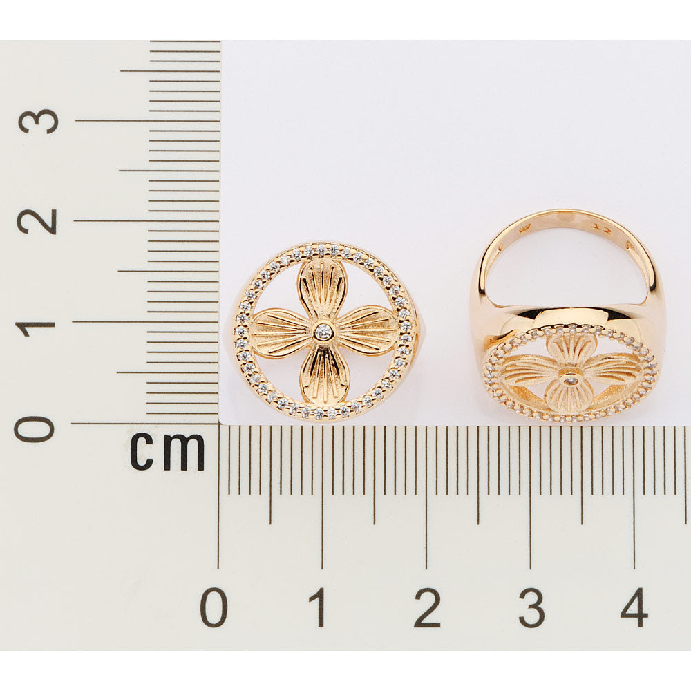 Rommanel Anel boho com flor banhado a ouro 18K com zircônias 513590