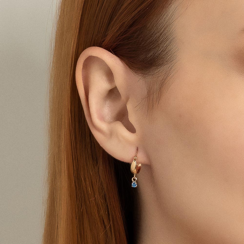 Brinco Rommanel Argola Infantil com Zircônias Azuis Banhado a Ouro 18K – 2,1 cm 5232010003