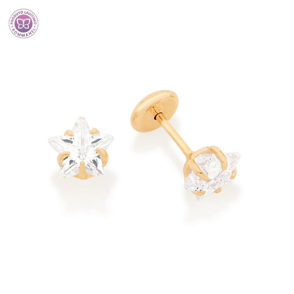 Rommanel Brinco solitário infantil estrela banhado a ouro 18K com zircônias 5242240006