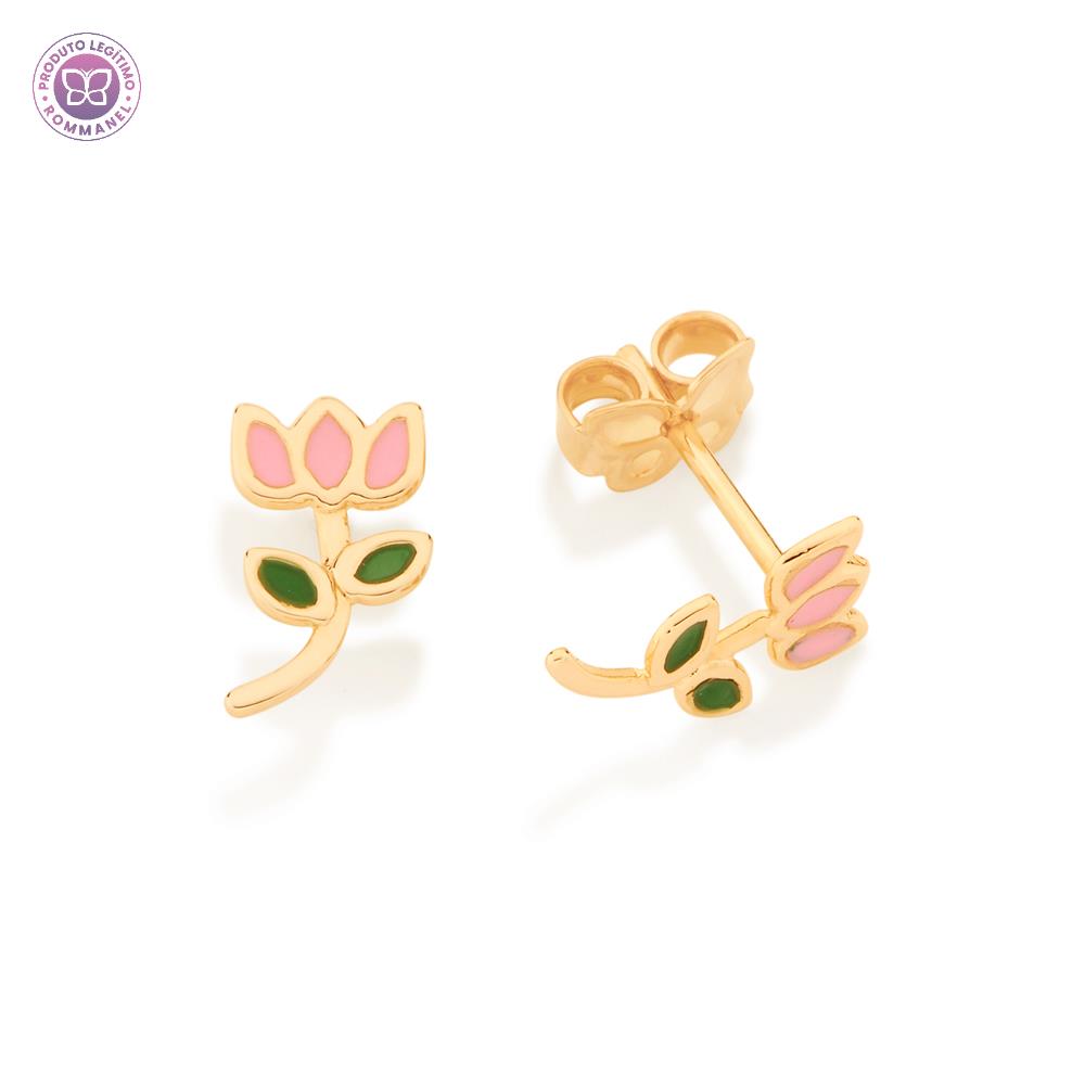 Rommanel Brinco infantil flor tulipa banhado a Ouro 18K 5265010014