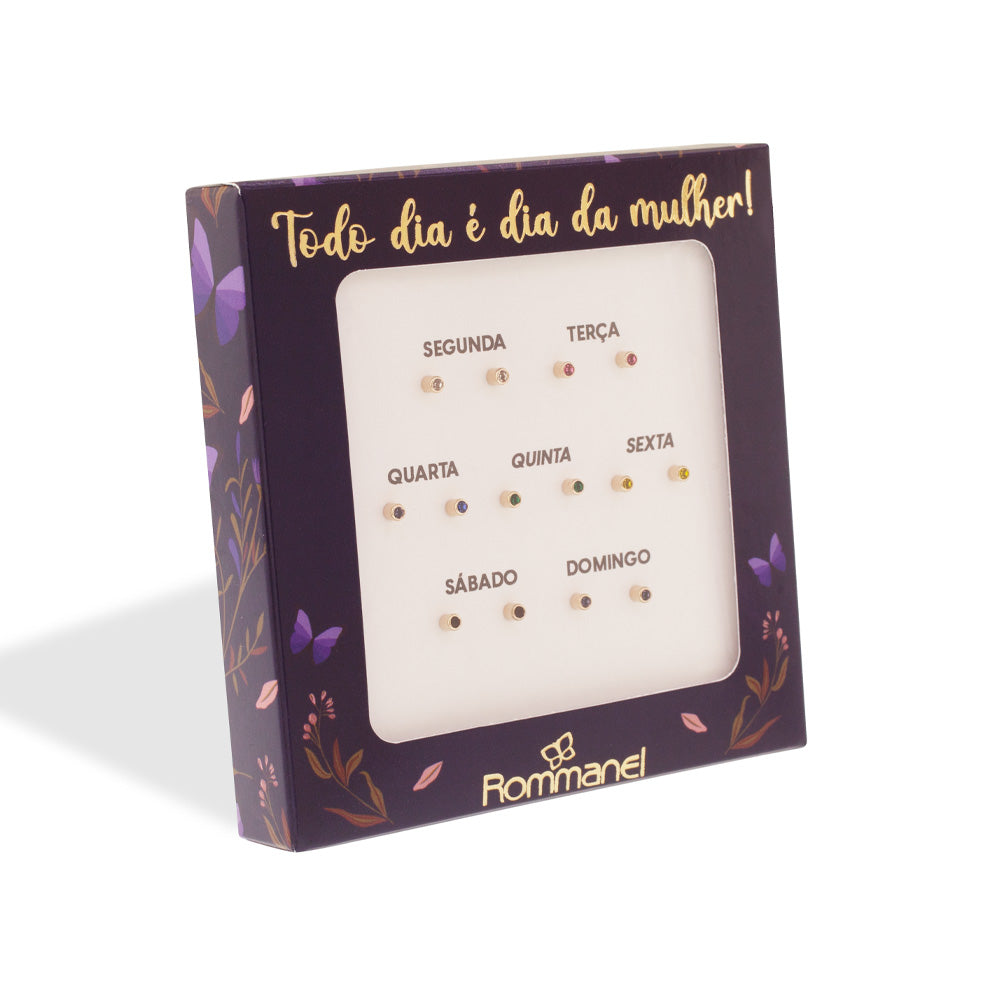 Kit brinco Rommanel semaninha banhado a ouro 18K com cristais coloridos – Tam. Único 5272210014