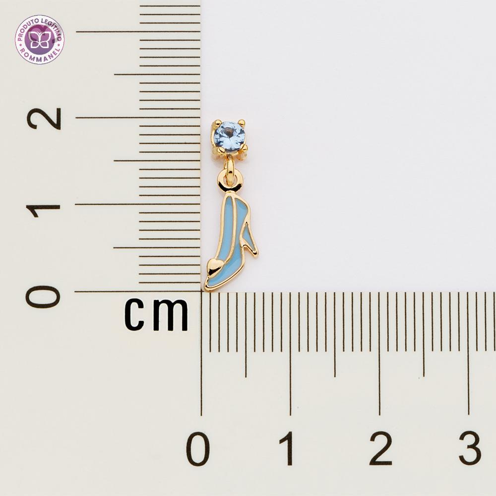 Rommanel Brinco sapato Cinderela banhado a Ouro 18K com zircônias e aplicação de resina azul 5272930003 infantil