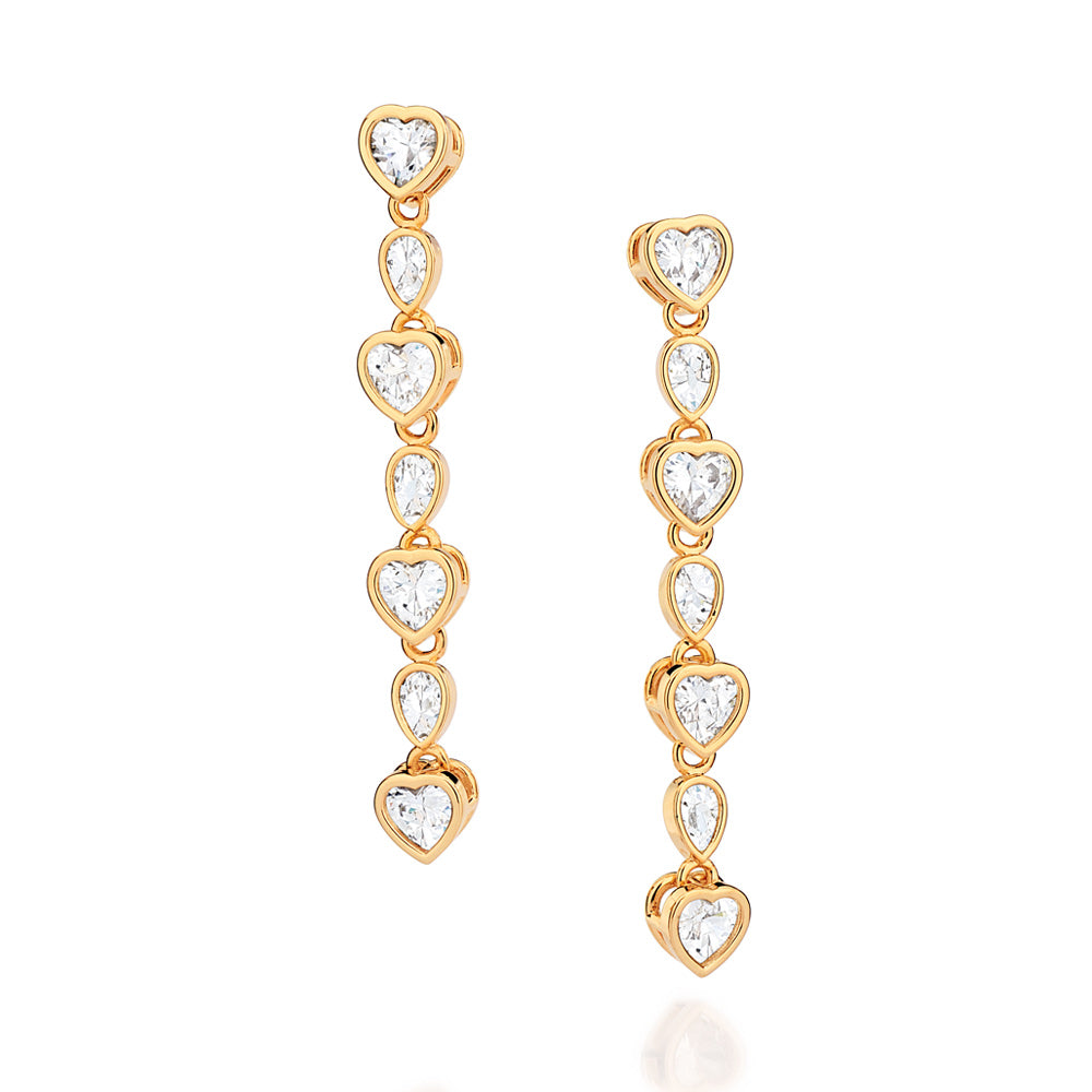 Brinco Rommanel pêndulo corações e gotas banhado a ouro 18K com zircônias brancas Tam Único 5274930006