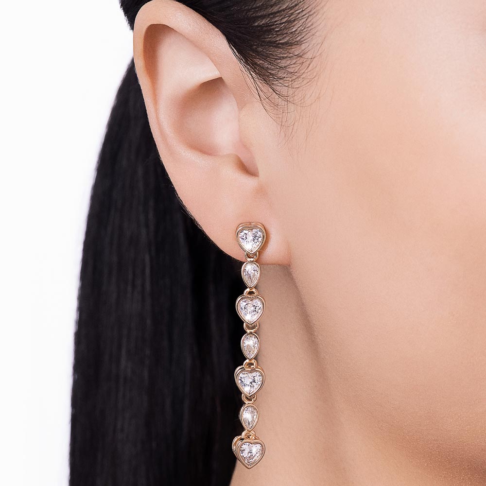 Brinco Rommanel pêndulo corações e gotas banhado a ouro 18K com zircônias brancas Tam Único 5274930006