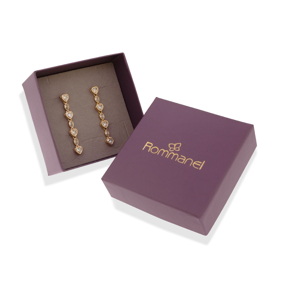 Brinco Rommanel pêndulo corações e gotas banhado a ouro 18K com zircônias brancas Tam Único 5274930006
