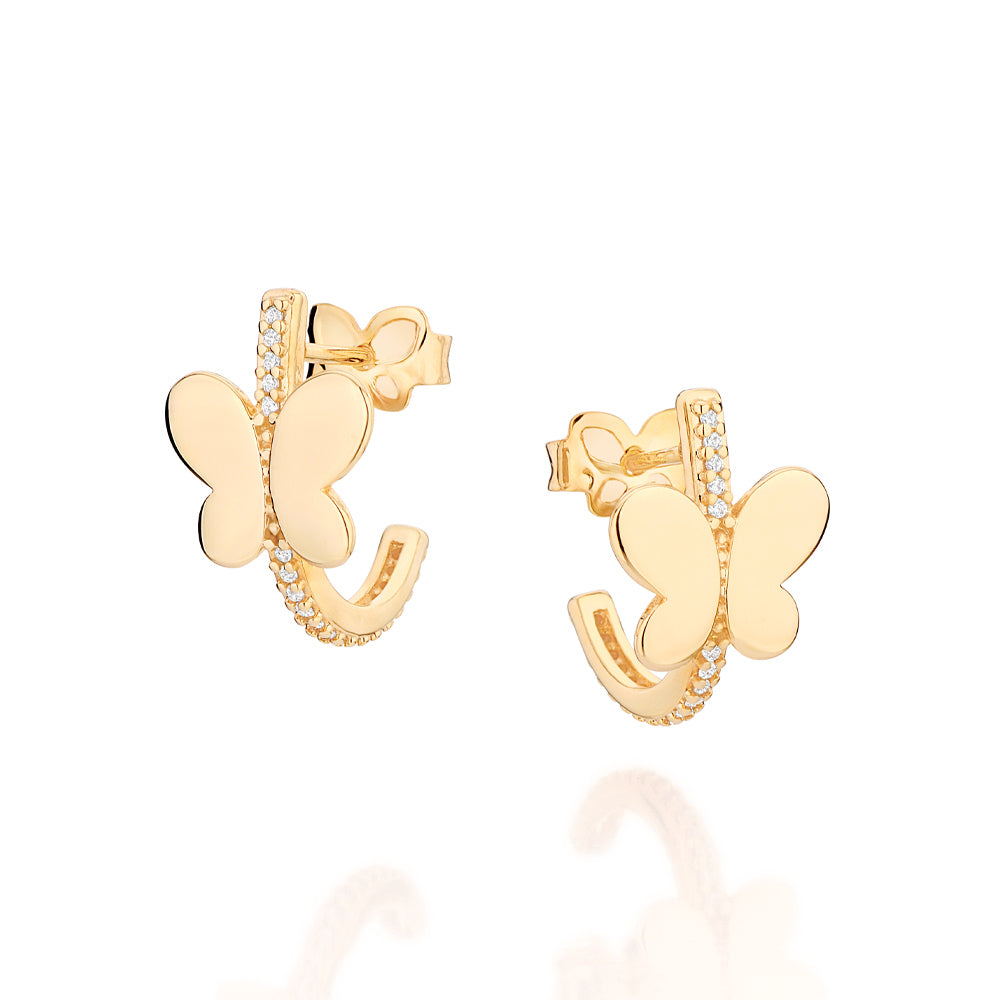 Rommanel Brinco meia argola borboleta banhado a ouro 18K com zircônias 5275070006