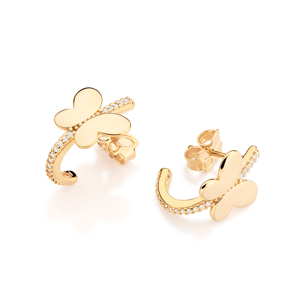 Rommanel Brinco meia argola borboleta banhado a ouro 18K com zircônias 5275070006