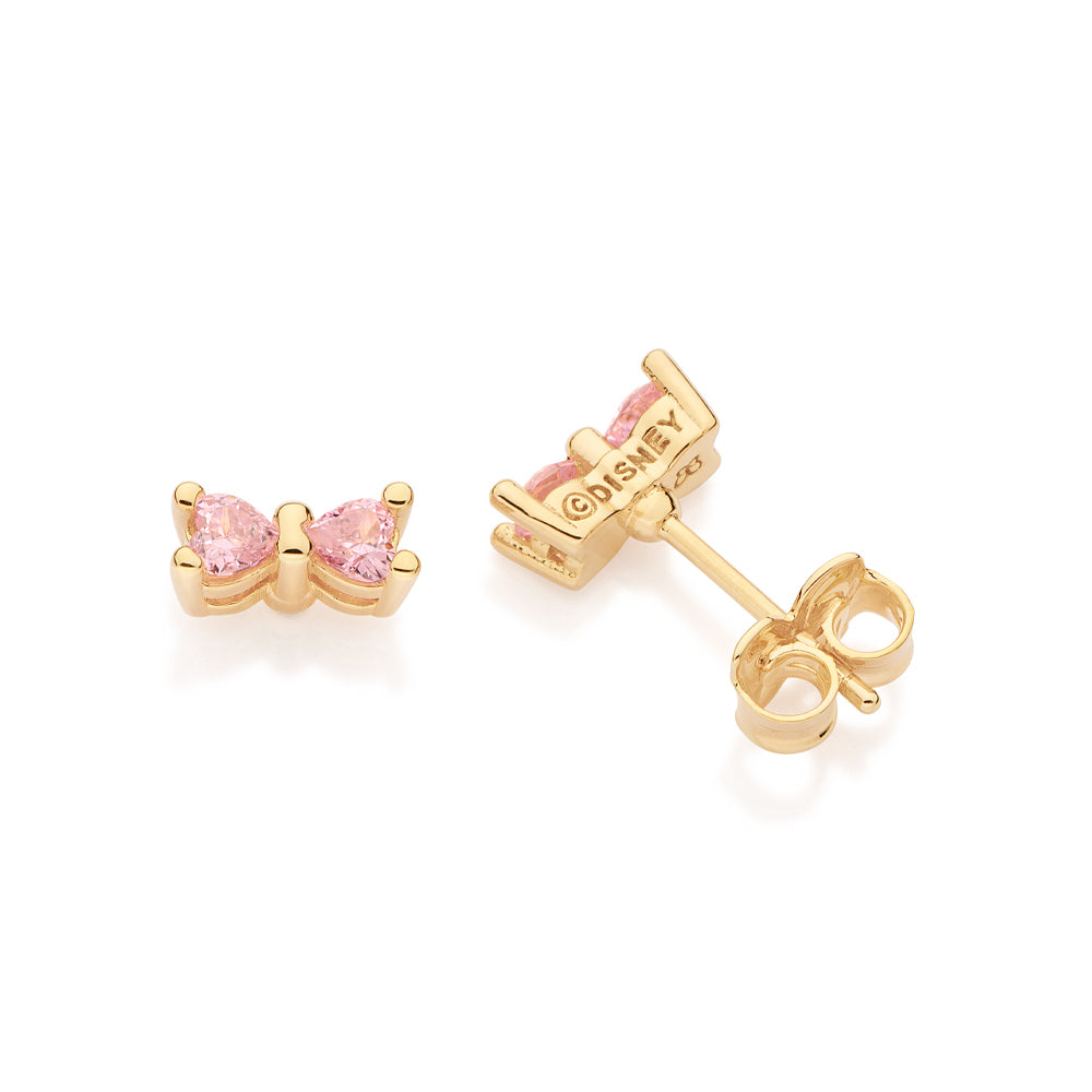 Rommanel Brinco laço banhado a Ouro 18K com zircônias rosa 5275350097 infantil