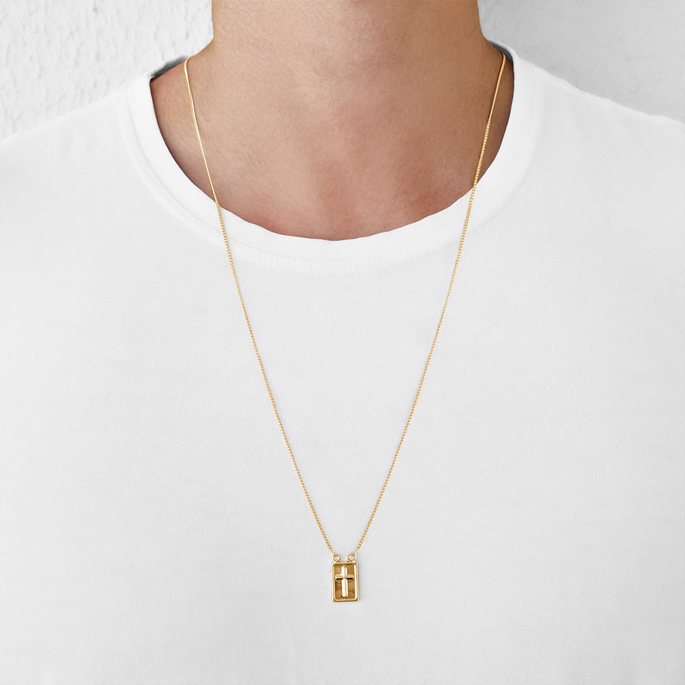 Escapulário Masculino Rommanel placas lisas banhado a ouro 18K 5321457000