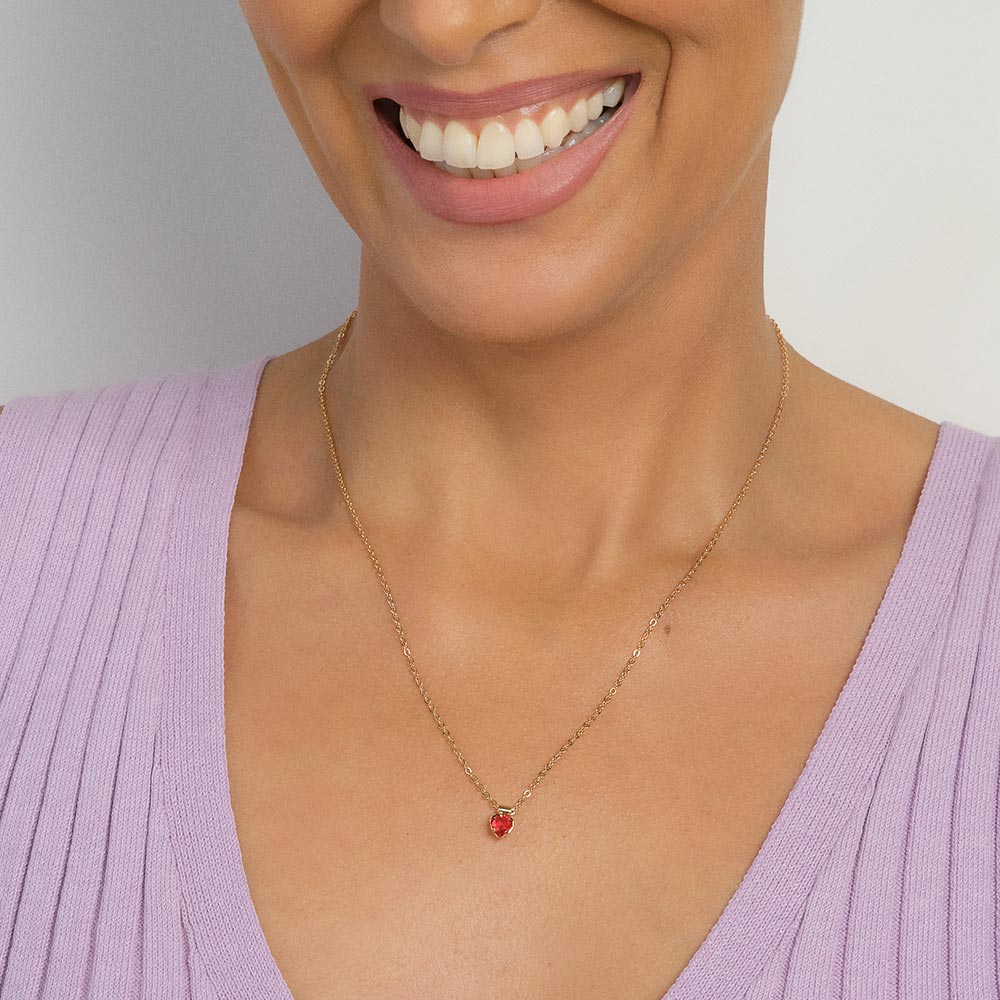 Gargantilha Rommanel Coração com Cristal Vermelho Banhado a Ouro 18K – 50 cm (ajustável para 45 cm) 5324275033