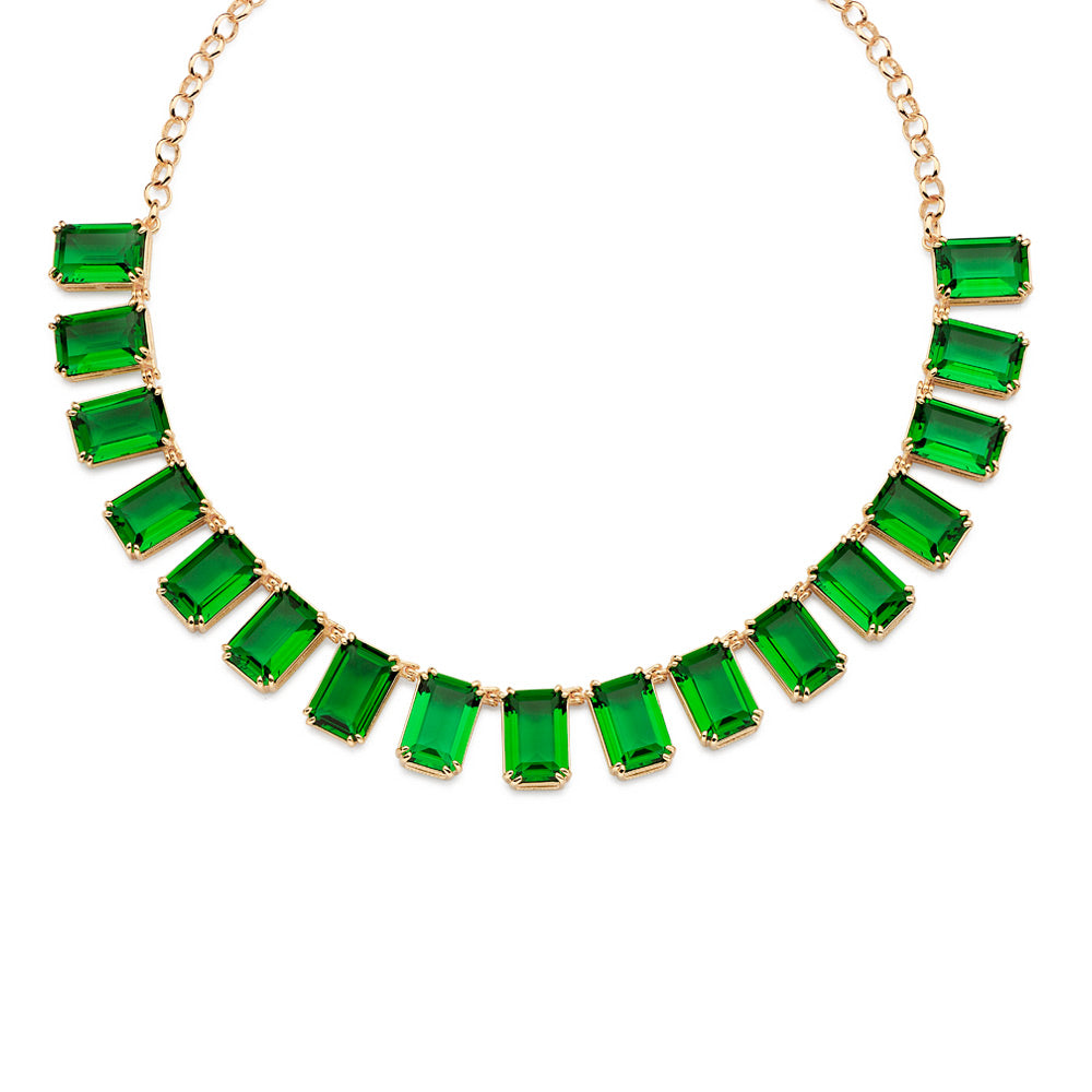 Gargantilha choker Rommanel banhada a ouro 18K com cristais verdes – Tam.45 5325684531
