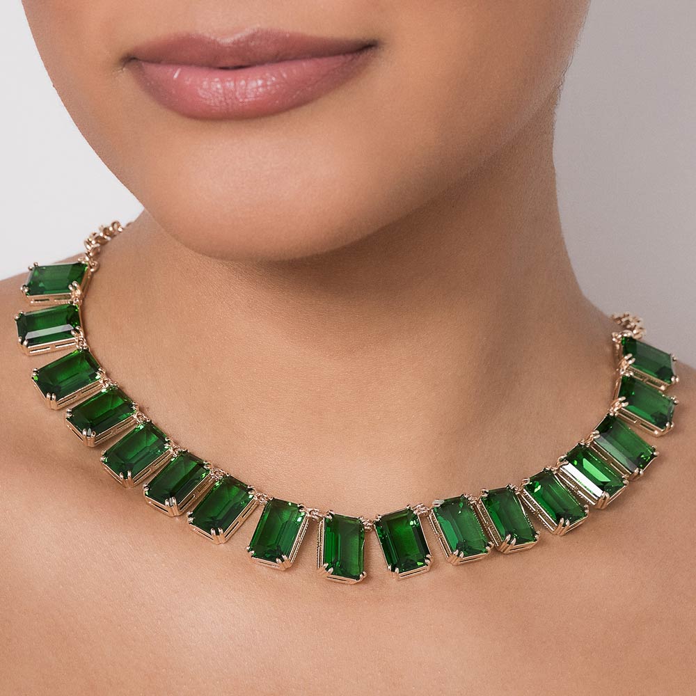 Gargantilha choker Rommanel banhada a ouro 18K com cristais verdes – Tam.45 5325684531