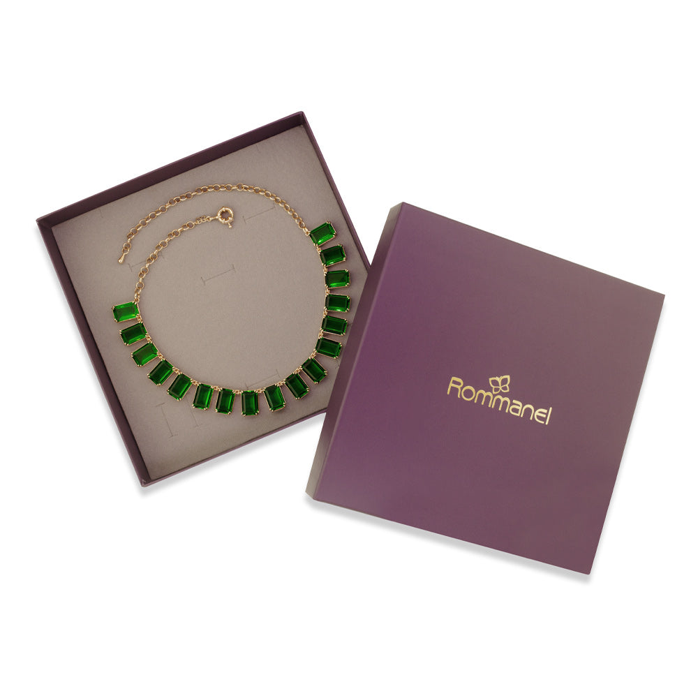 Gargantilha choker Rommanel banhada a ouro 18K com cristais verdes – Tam.45 5325684531