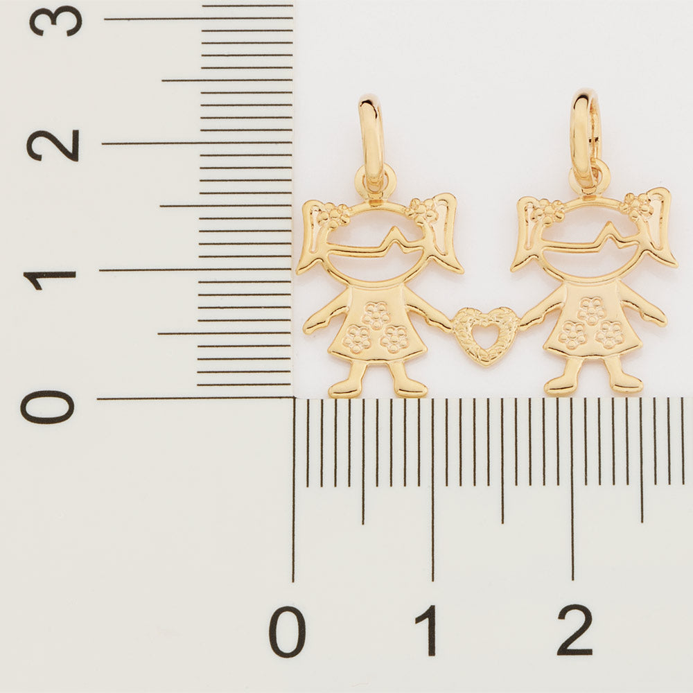 Pingente Rommanel Duas Meninas e Coração Vazado Banhado a Ouro 18K Tam Único 5426450000