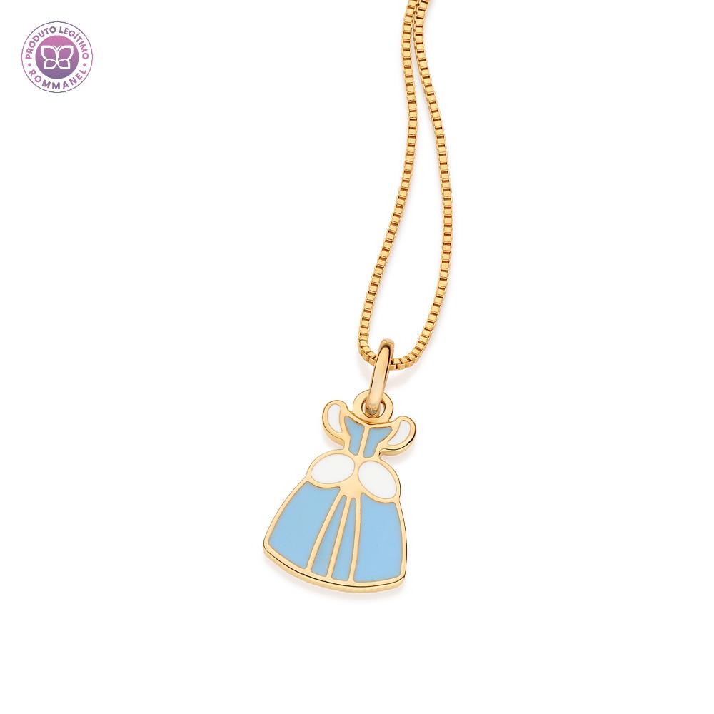 Rommanel Pingente vestido Cinderela banhado a Ouro 18K com aplicação de resina azul 5428230003 infantil