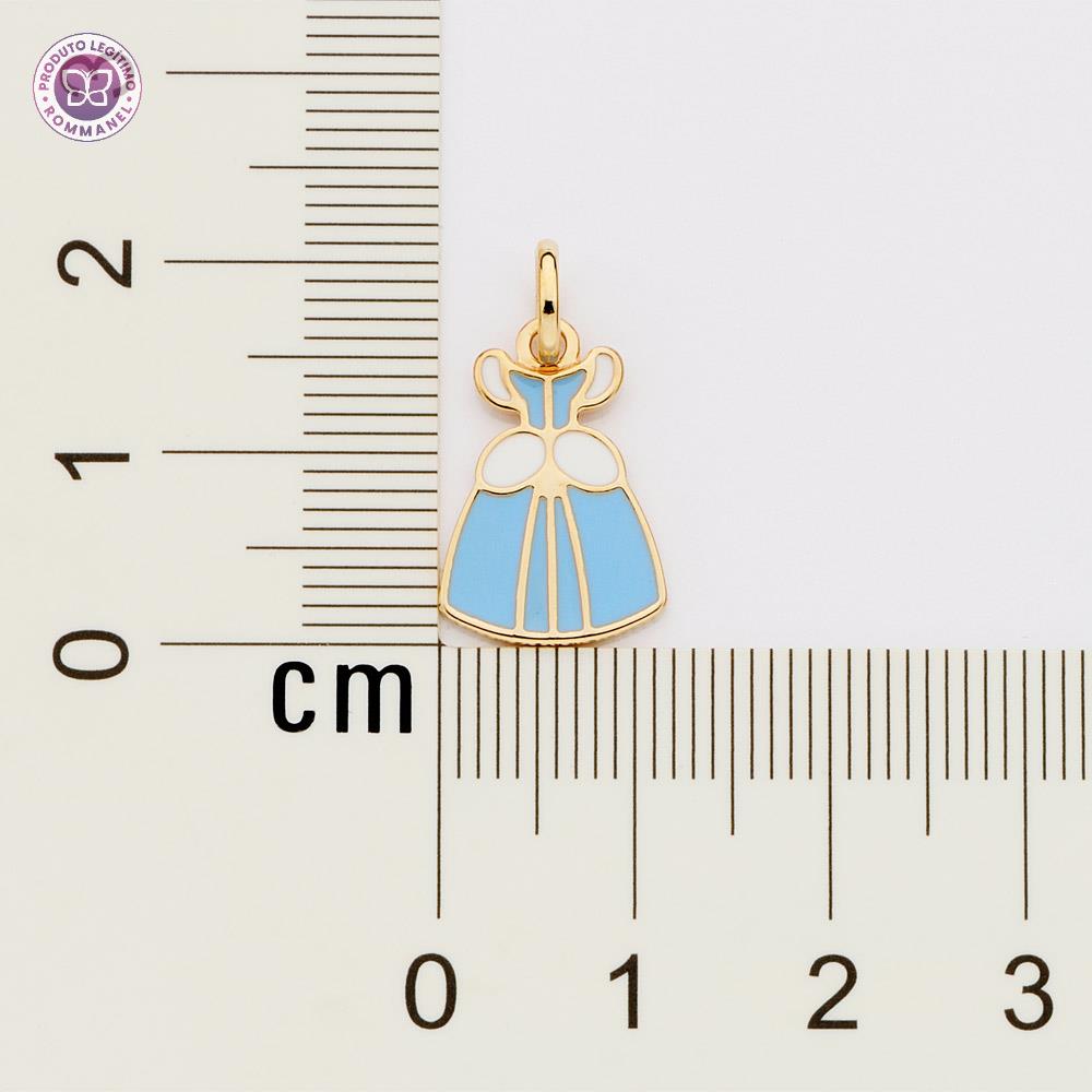 Rommanel Pingente vestido Cinderela banhado a Ouro 18K com aplicação de resina azul 5428230003 infantil