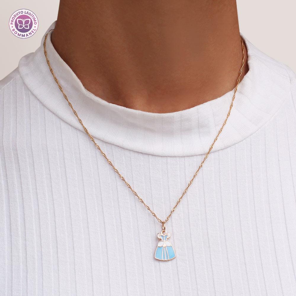 Rommanel Pingente vestido Cinderela banhado a Ouro 18K com aplicação de resina azul 5428230003 infantil
