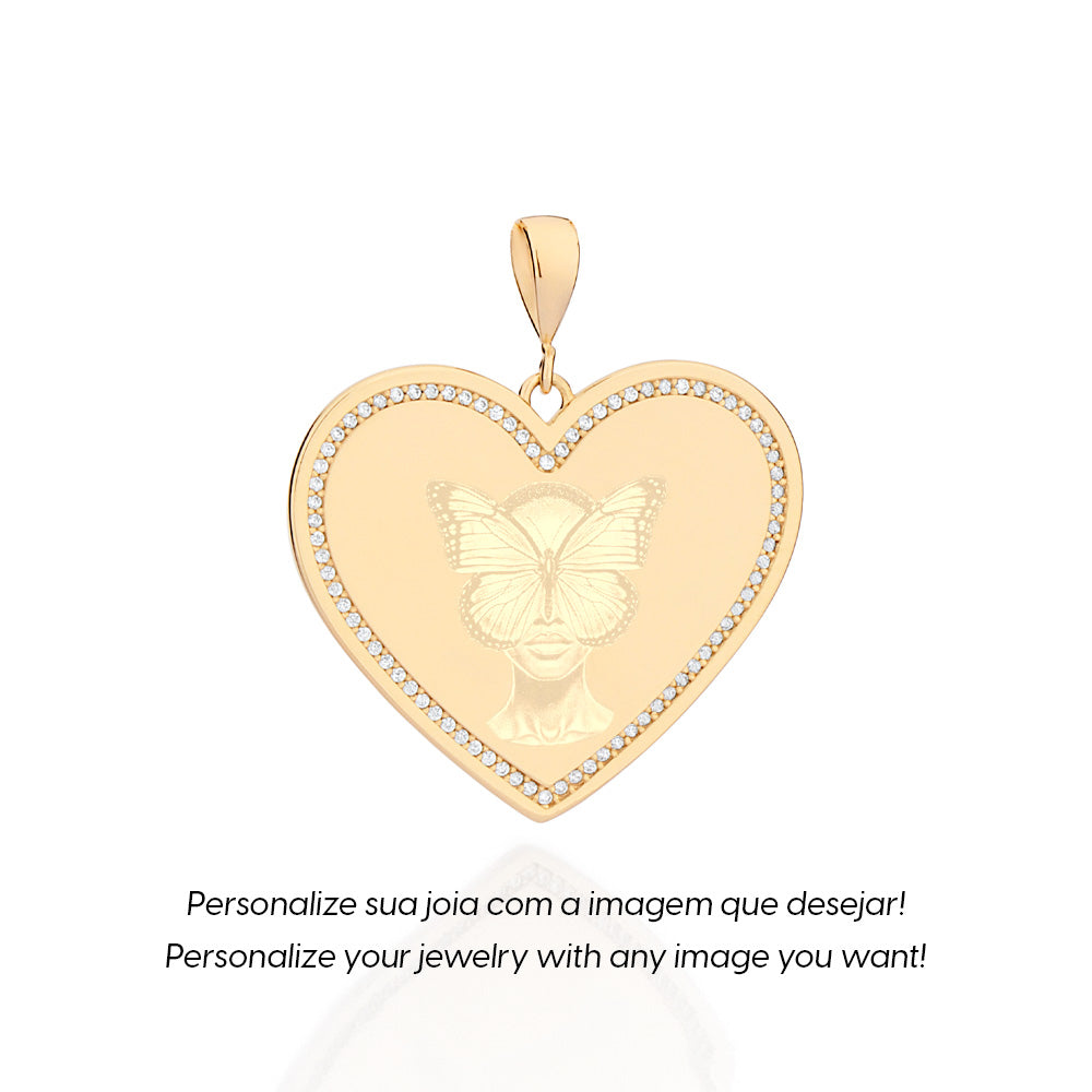 MEDALHA ROMMANEL CORAÇÃO PERSONALIZÁVEL BANHADA A OURO 18K COM ZIRCÔNIAS - TAM.ÚNICO 5428890006