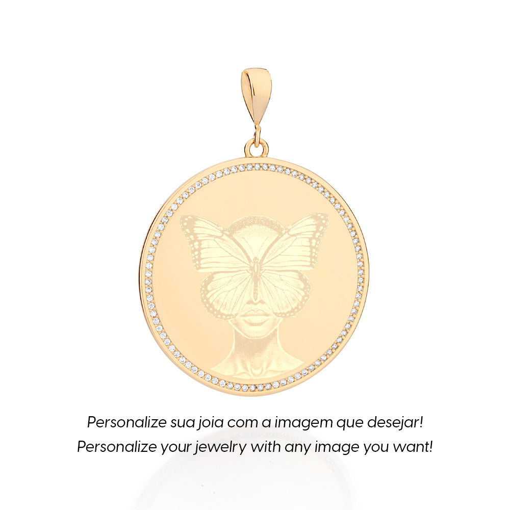 MEDALHA ROMMANEL REDONDA PERSONALIZÁVEL BANHADA A OURO 18K COM ZIRCÔNIAS - TAM.ÚNICO 5428900006