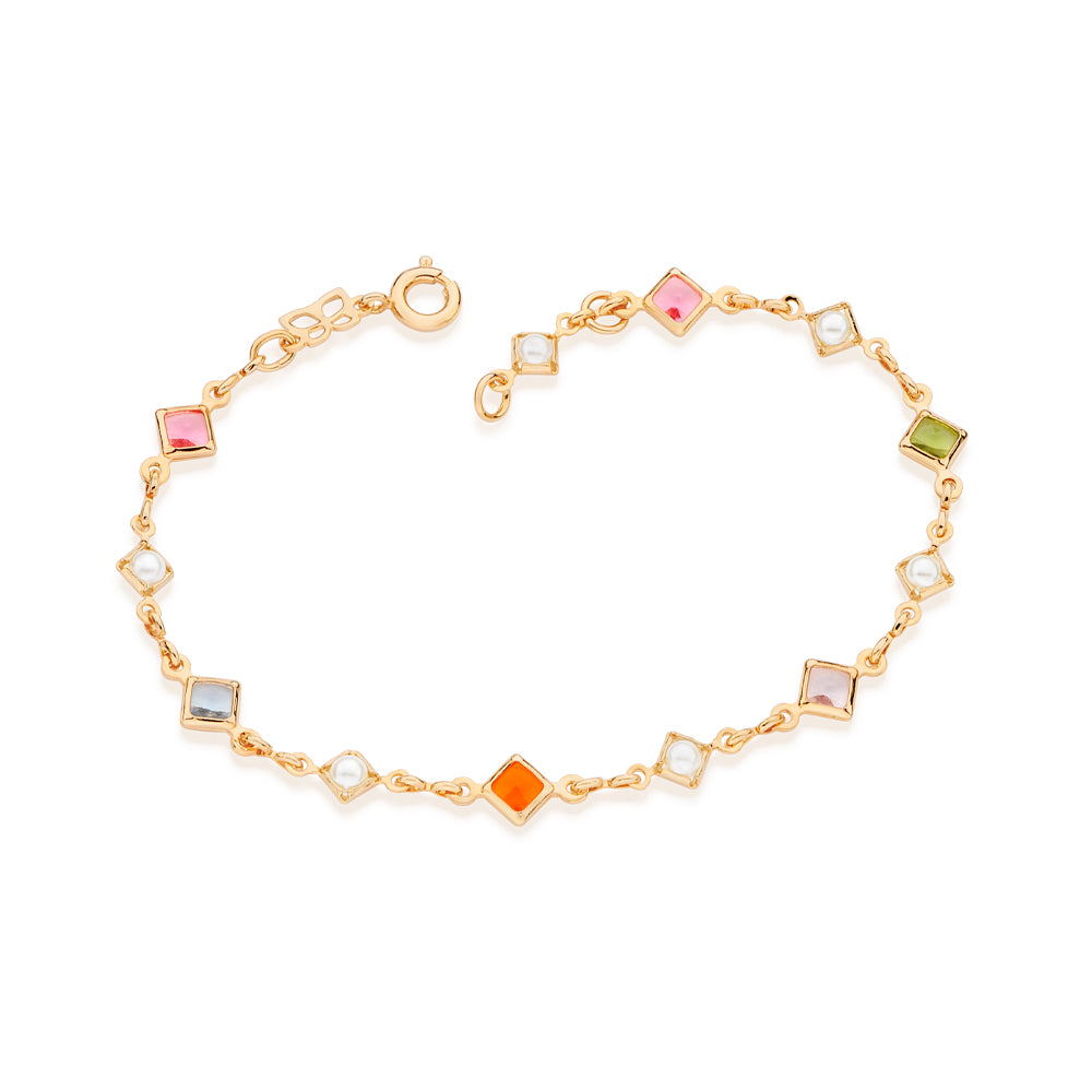 Pulseira Rommanel Pedras Coloridas Banhada a Ouro 18K Tam Único 5506721914