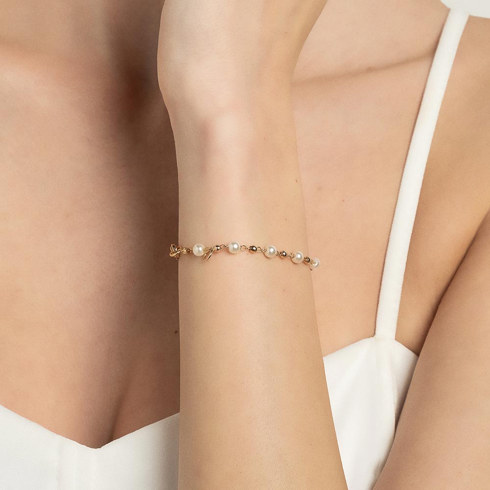 Pulseira Rommanel Pérolas Sintéticas Banhada a Ouro 18K Tam 18cm ajustével 19cm 5513501926