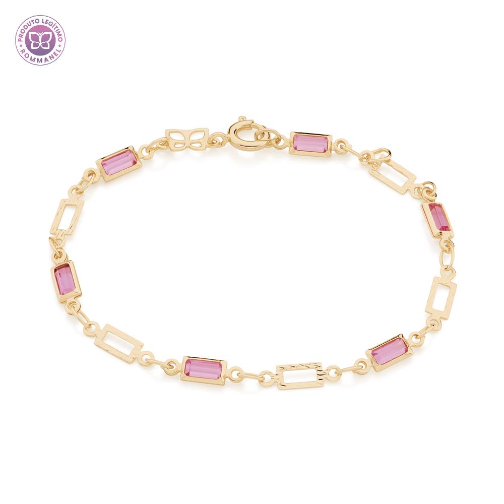 Rommanel Pulseira infantil banhada a Ouro 18K com cristais rosa 5516171597 infantil