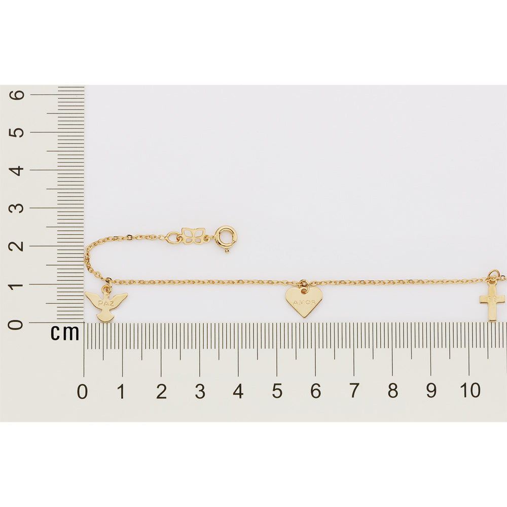 Pulseira Rommanel Paz Amor e Fé Banhada a Ouro 18K Tam 19 5520411900