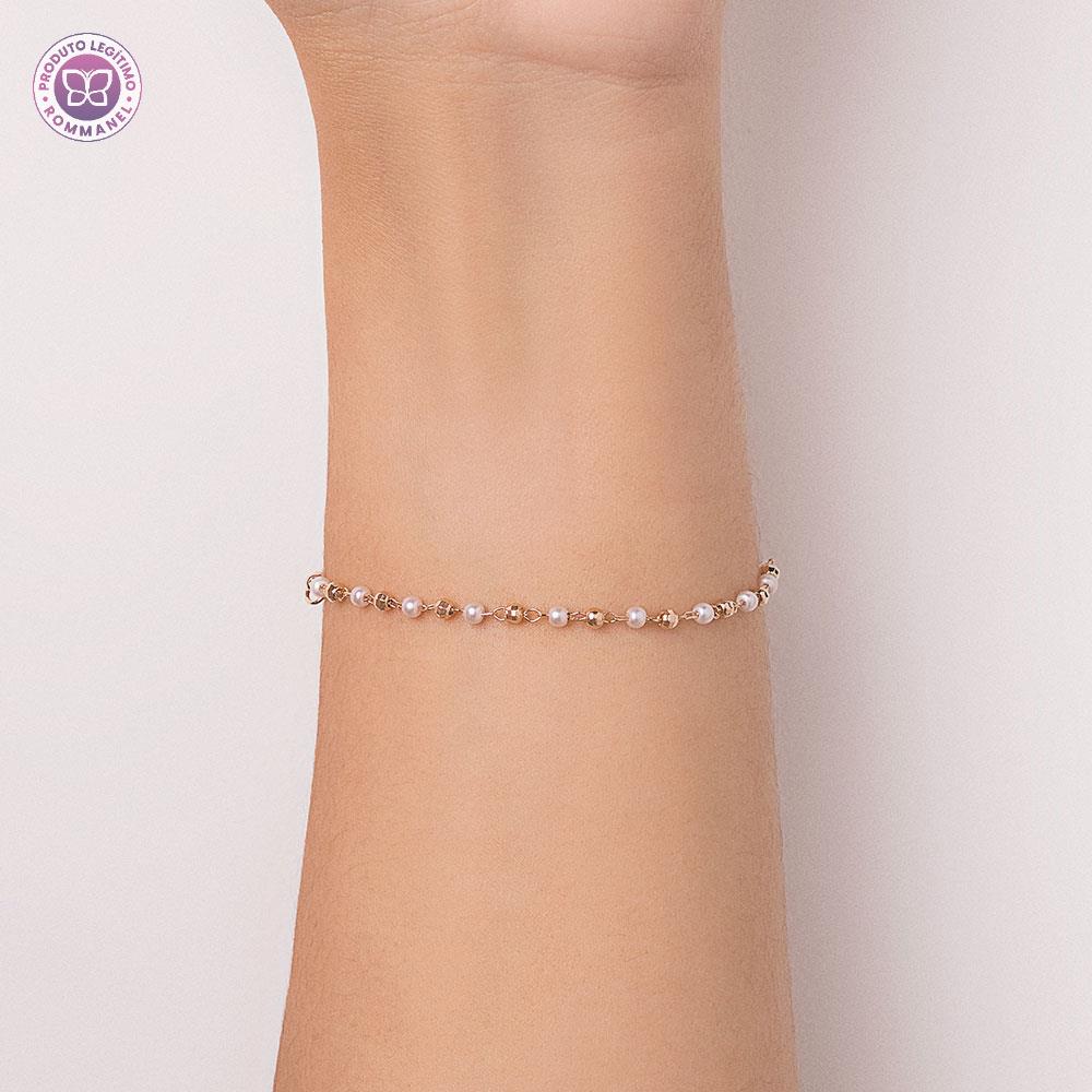Rommanel Pulseira infantil banhada a Ouro 18K com esferas e pérolas sintéticas 5521441426 infantil