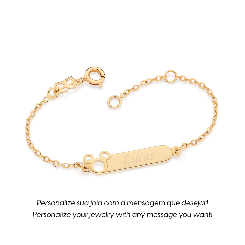 Pulseira Rommanel Mickey Baby Personalizável Banhada a Ouro 18K Tam Único 5521631400