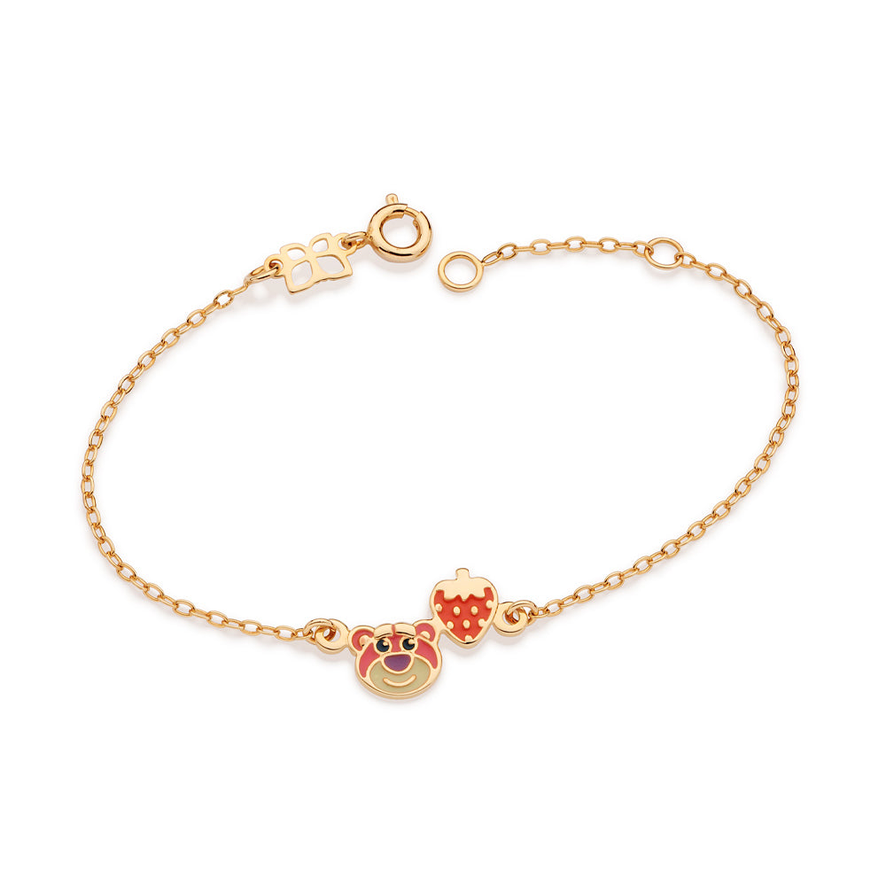 Pulseira Rommanel Lotso e Morango banhada a ouro 18K com aplicação de resina colorida Tam Único 5521911614
