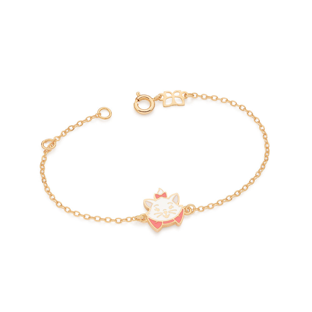 Rommanel Pulseira Gata Marie banhada a Ouro 18K com aplicação de resina rosa 5522151639 infantil