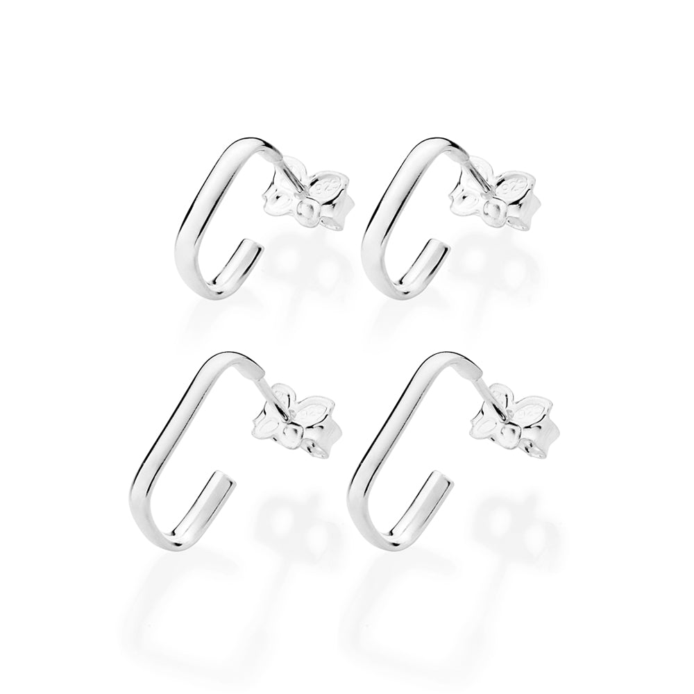 Kit Brincos Argolas Retangulares Prata 925 Rommanel 8202380000