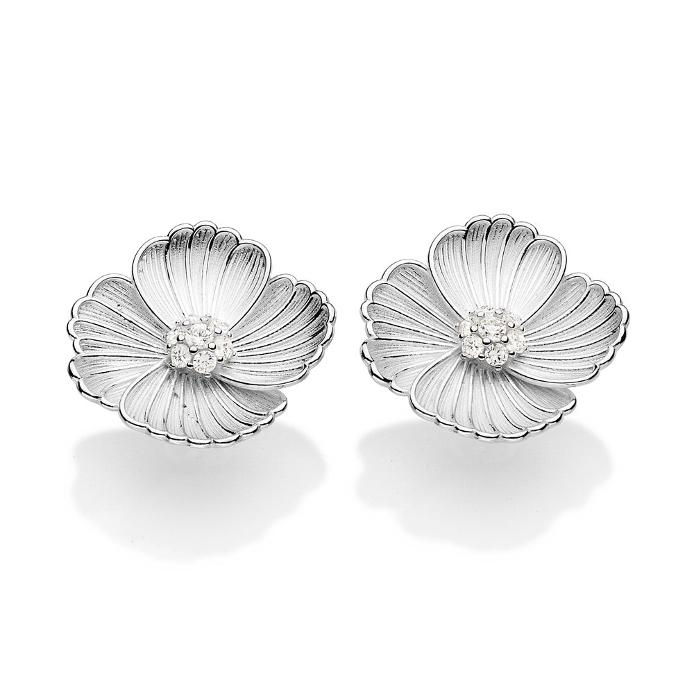 Brinco Rommanel botão flor Prata 925 com zircônias branco Tam Único 8202650006
