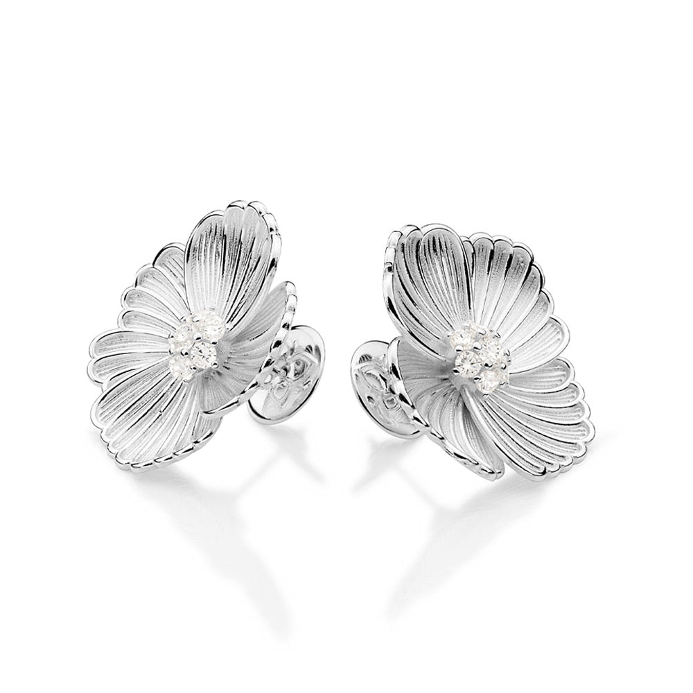 Brinco Rommanel botão flor Prata 925 com zircônias branco Tam Único 8202650006