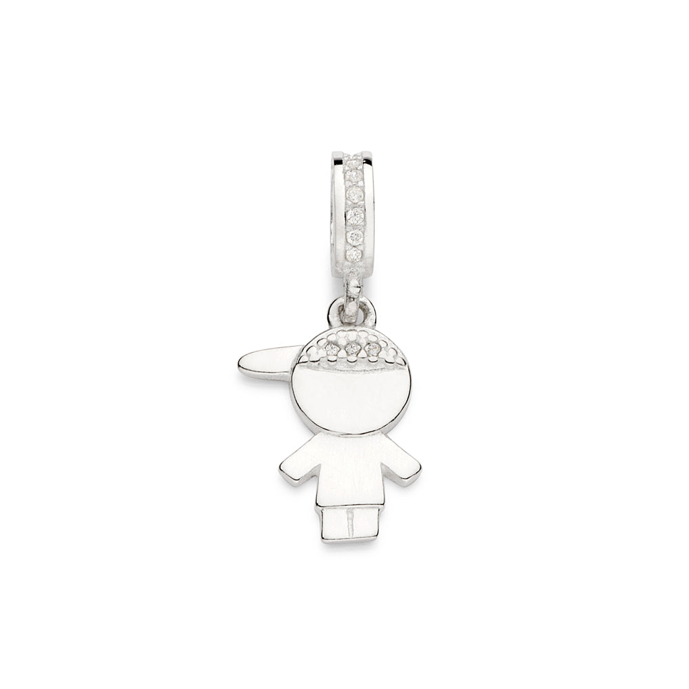 Berloque Rommanel menino pendurado Prata 925 com zircônias Tam Único 8400780006
