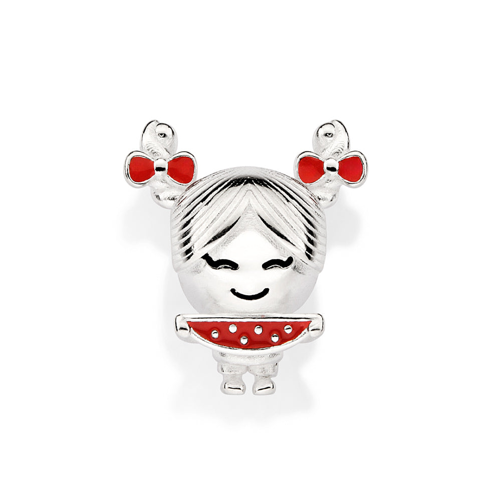 Berloque Rommanel Menina Oriental com Melancia Prata 925 Resina Vermelha Tam Único 8401710099