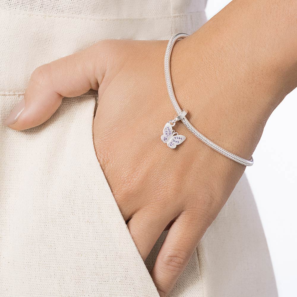 Berloque Rommanel borboleta Prata 925 com zircônias lilás Tam Único 8402260024