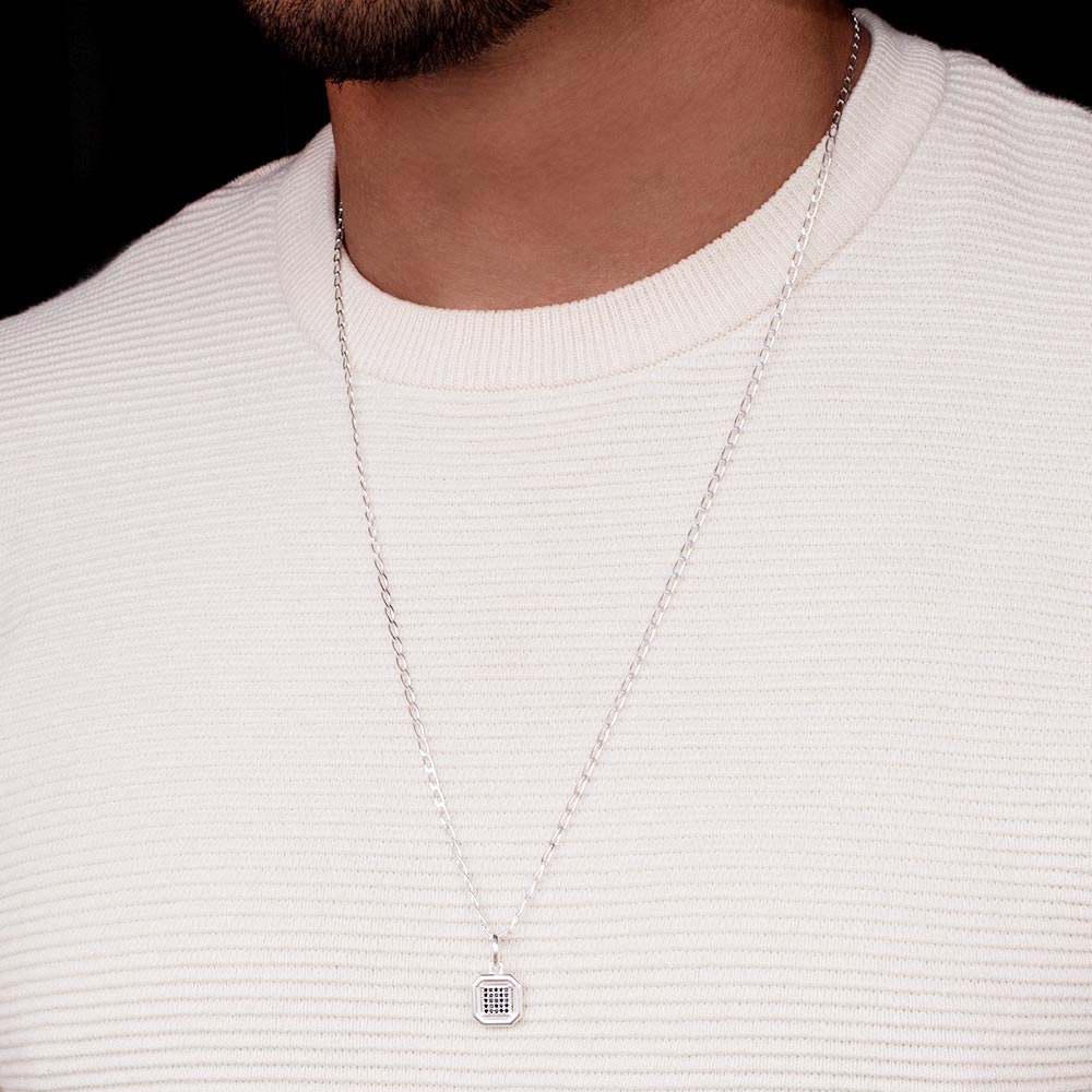 Pingente Octagonal Masculino Rommanel de Prata 925 com zircônias 8402530027